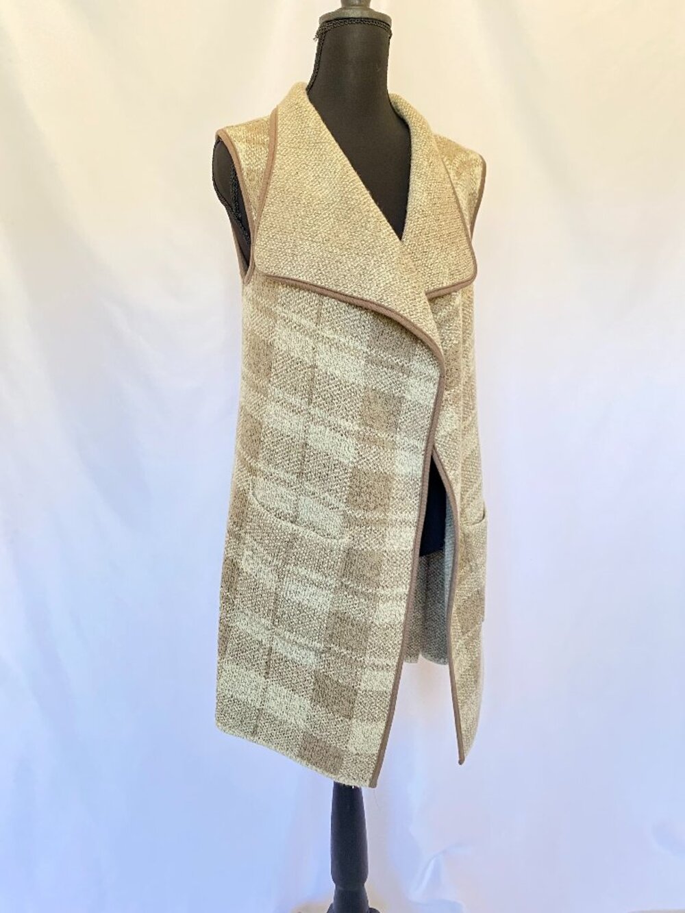 Zaria Tan Plaid Long Sweater Vest - Size M